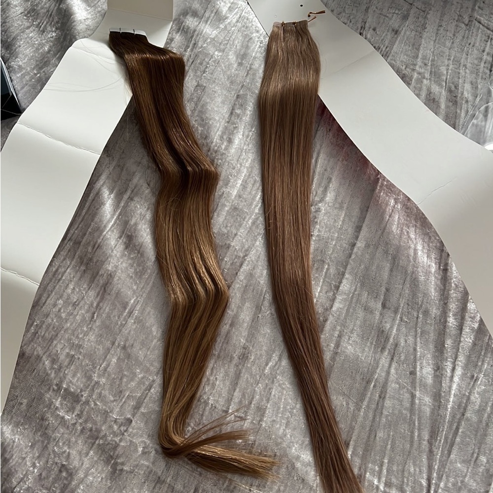 Human hair tape in extensions bundle